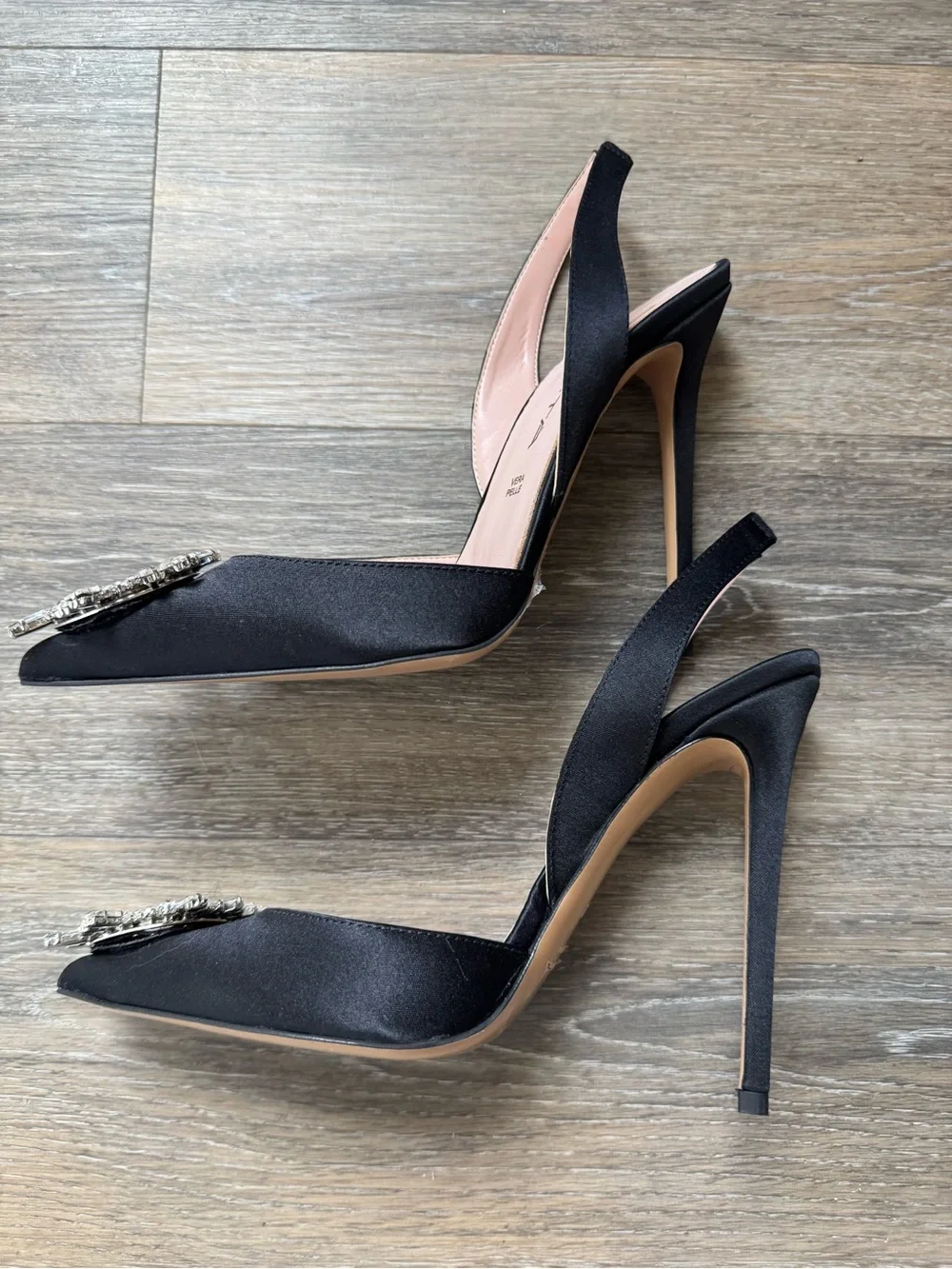 Identita JANINE BLACK SATIN slingback pumps sz 41 NWOT